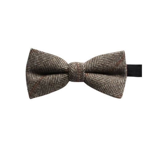 Brown Stripe Wool Kid's Pre-Tied Bow Tie