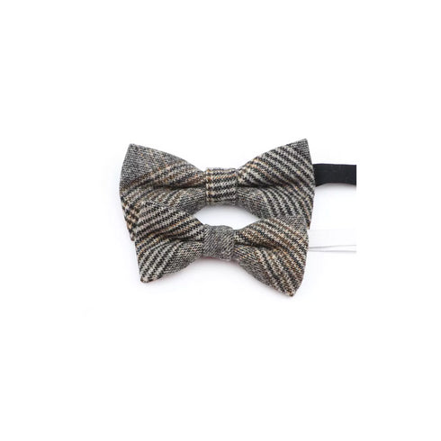 Brown Plaid Wool Kid's Pre-Tied Bow Tie