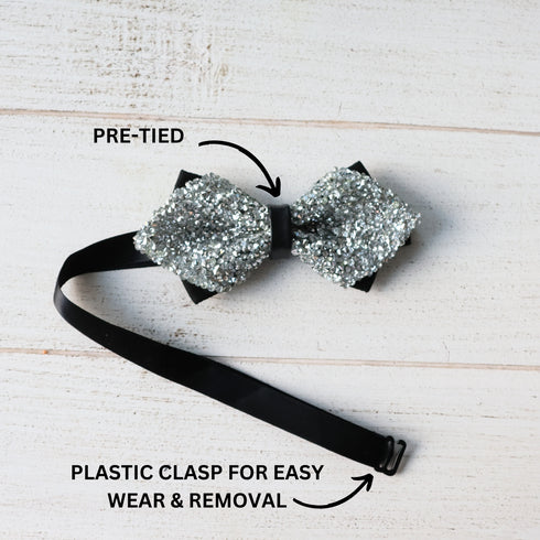 Silver Pointed Tip Rhinestone Crystal Bow Tie