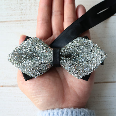 Lavender Pointed Tip Rhinestone Crystal Bow Tie