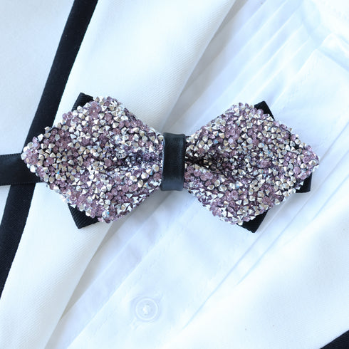 Silver Pointed Tip Rhinestone Crystal Bow Tie