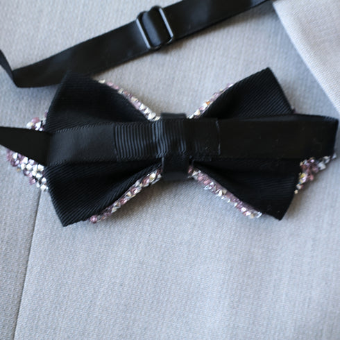 Silver Pointed Tip Rhinestone Crystal Bow Tie