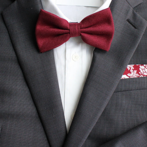 Burgundy Solid Cotton Adult Pre-Tied Bow Tie