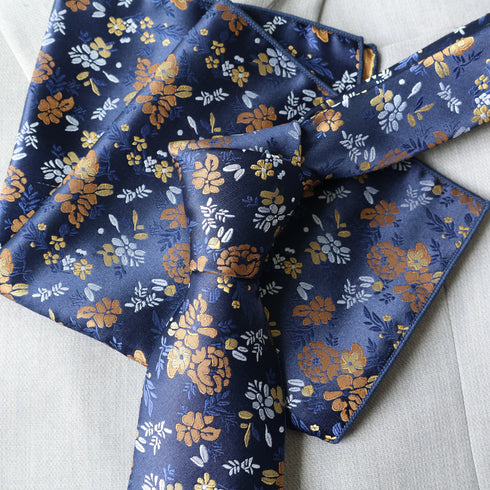 Clara Blue & Gold Floral Traditional Wide Tie