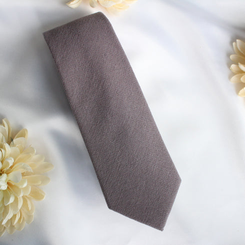 Grey Solid Cotton Skinny Tie