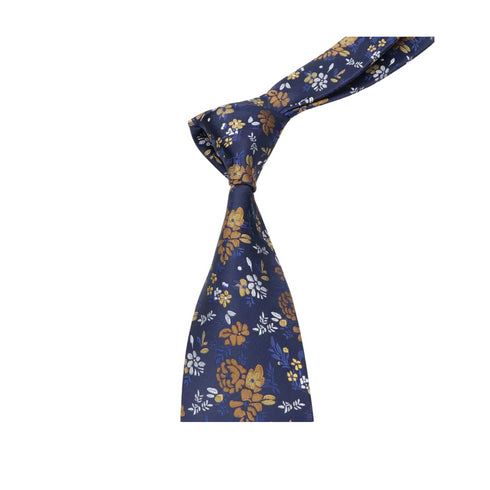 Clara Blue & Gold Floral Traditional Wide Tie
