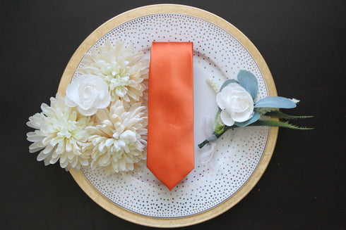 Orange Satin Skinny Tie