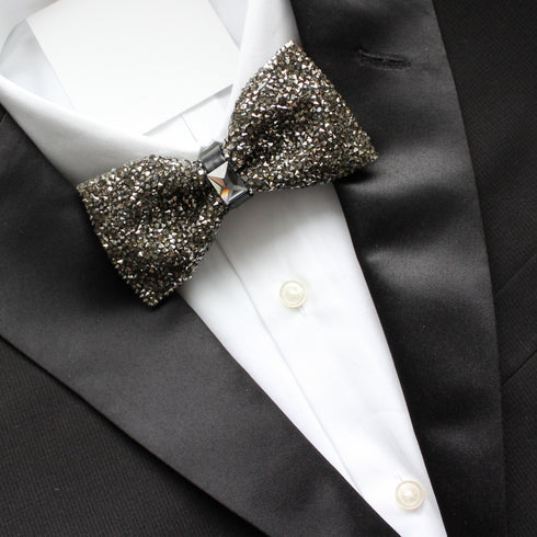 Platinum Rhinestone Crystal Bow Tie