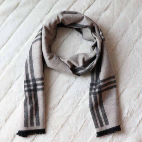 Classic Gray Plaid Men's Wool Blend Winter Scarf