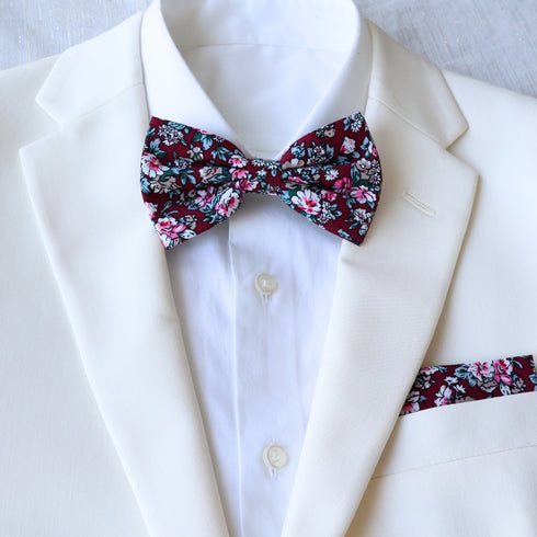 Chester Cabernet Wine Floral Kid's Bow Tie
