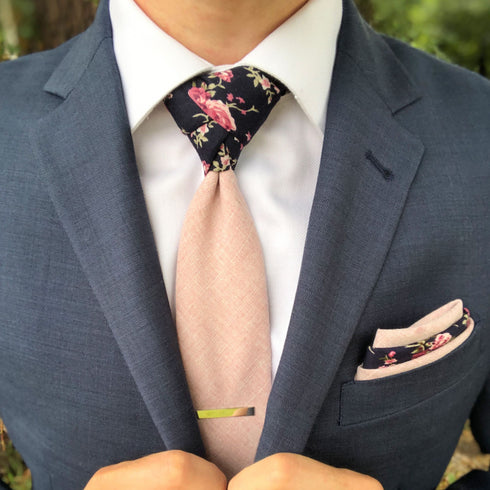 Stevie Two-Tone Dusty Rose Solid & Floral Pocket Square