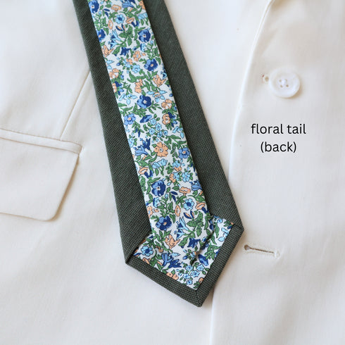 Flynn Olive Green Solid & Floral Tie