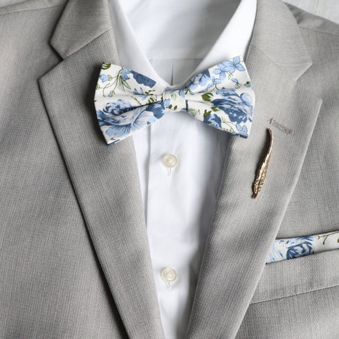 Sawyer Dusty Blue Floral Adult Pre-Tied Bow Tie