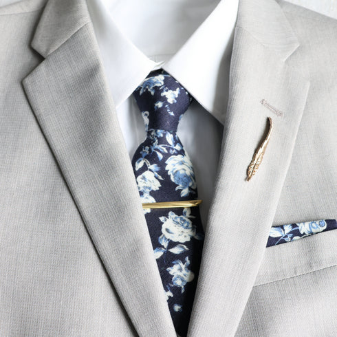 Marley Navy Blue Floral Skinny Extra Long Length Tie