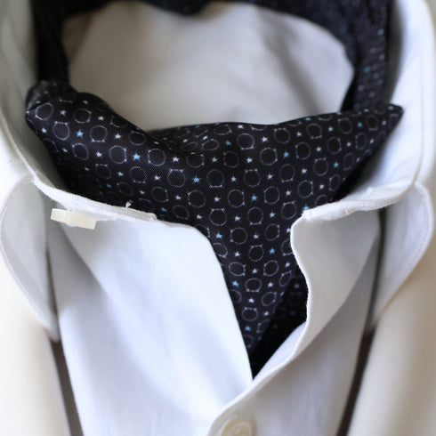 Satin Black Stars Ascot Tie