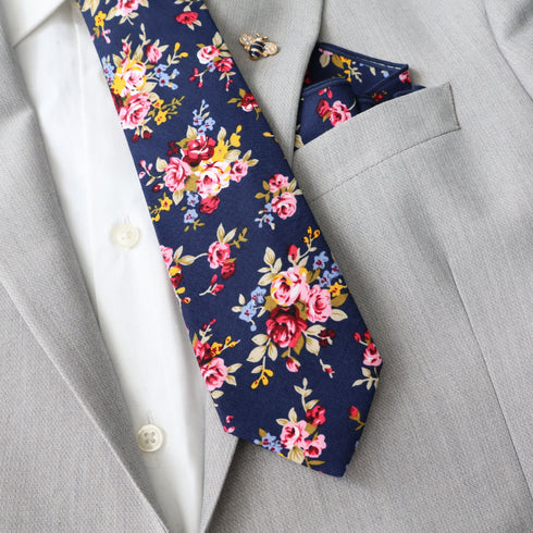 Madison Dark Blue Floral Cotton Slim Tie