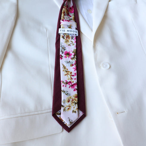 Kennedy Two-Tone Burgundy Wine Solid & Floral Tail Tie