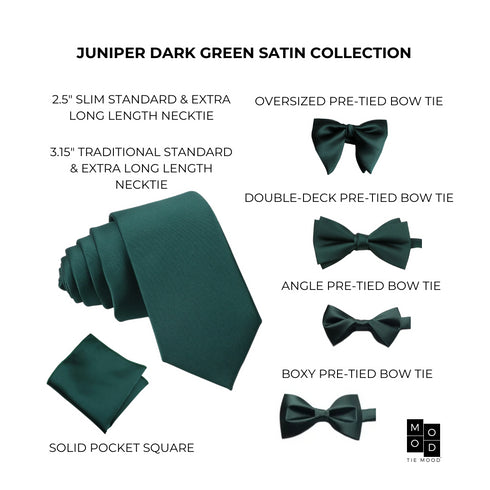 Juniper Hunter Green Satin Skinny Extra Long Length Tie