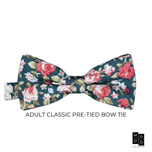 Aurora Green Floral Adult Pre-Tied Bow Tie