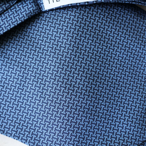 Modern Interlocking Design Blue Ascot Tie