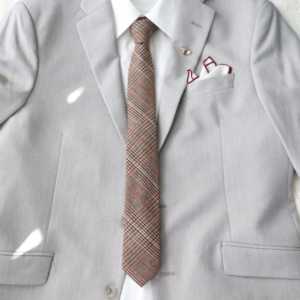Brent Brown Plaid Wool Modern Tie