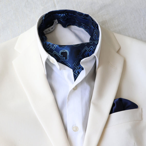 Modern Blue Paisley Ascot Tie
