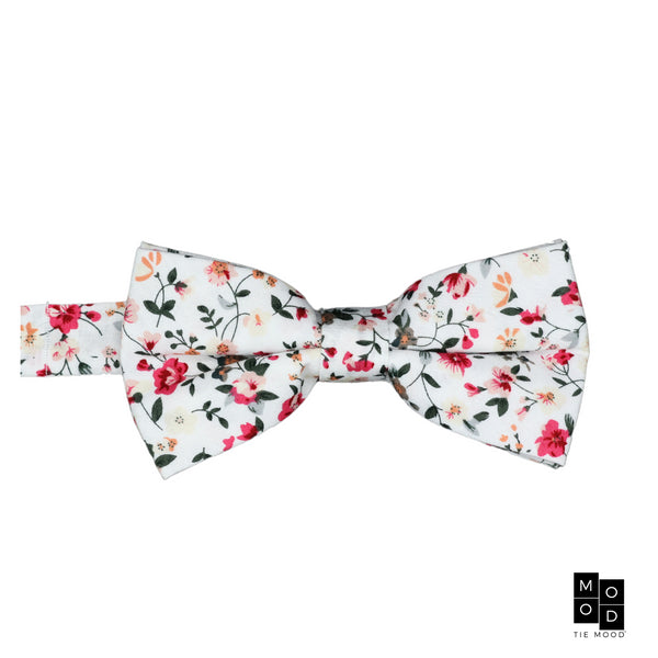 Milan White Floral Adult Pre-Tied Bow Tie