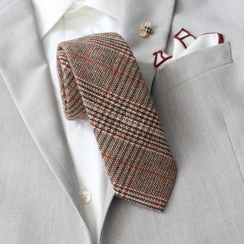 Brent Brown Plaid Wool Modern Tie