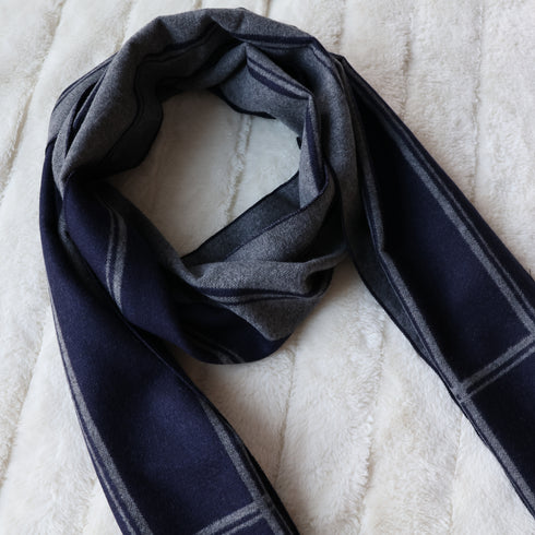 Dark Blue Stripes Men's Wool Blend Winter Scarf