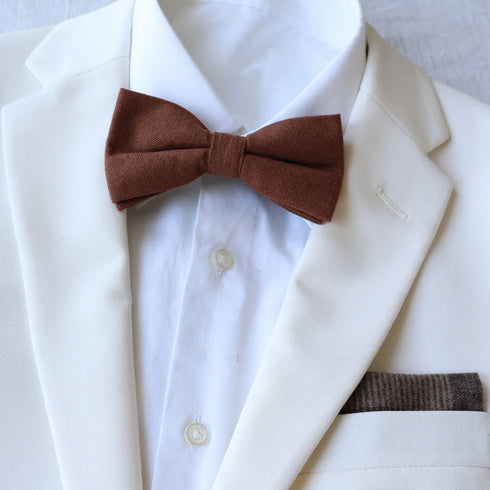 Brown Solid Cotton Pre-Tied Bow Tie
