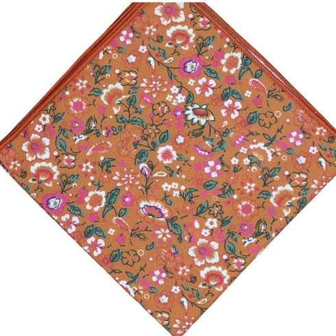 Layla Burnt Orange Floral Slim Tie & Pocket Square Set