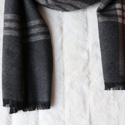 Classic Gray Plaid Men's Wool Blend Winter Scarf
