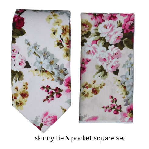 Camila Pink Floral Skinny Tie & Pocket Square Set
