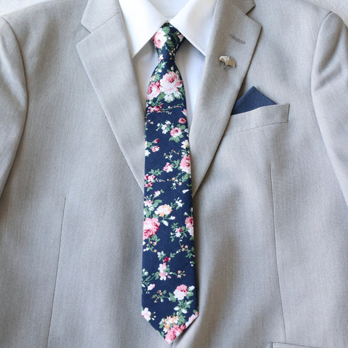 Delia Dark Blue Floral Kid's Pre-Tied Skinny Tie