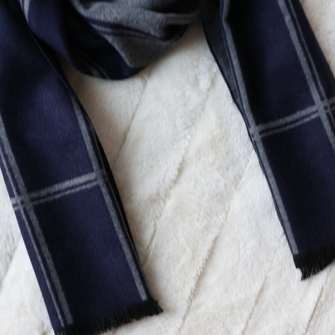 Dark Blue Stripes Men's Wool Blend Winter Scarf
