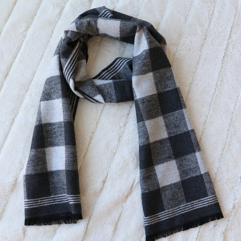Gray Checkered Men's Cold Weather Winter Scarf