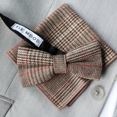 Brent Brown Plaid Wool Bow Tie