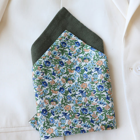 Flynn Two-Tone Olive Green Solid & Floral Pocket Square