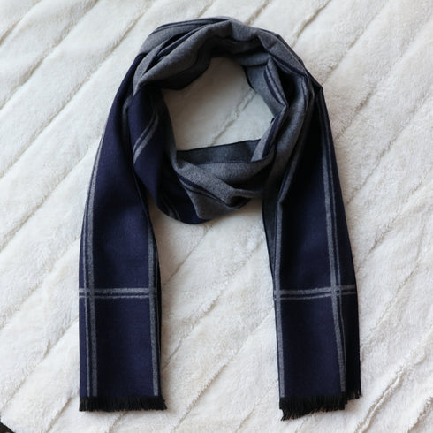 Dark Blue Stripes Men's Wool Blend Winter Scarf