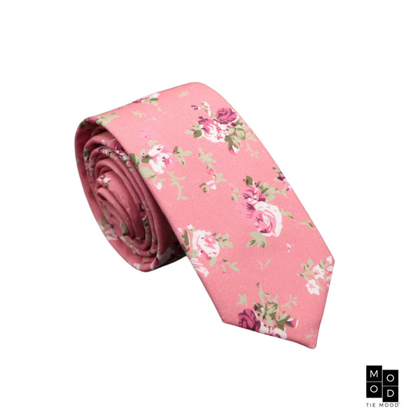 Avis Pink Floral Skinny Tie
