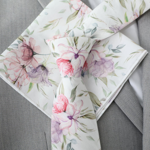 Keira Dusty Rose Floral Tie & Pocket Square Set