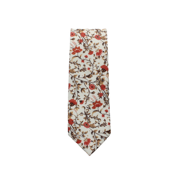 Shay Cinnamon Floral Cotton Traditional Wide Tie