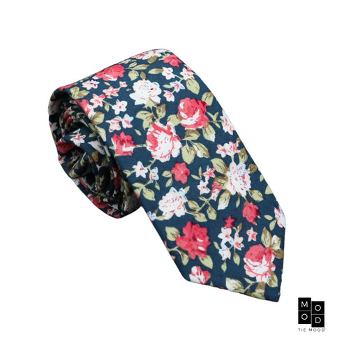 Aurora Green Floral Skinny Extra Long Length Tie