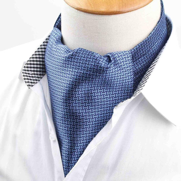 Modern Interlocking Design Blue Ascot Tie