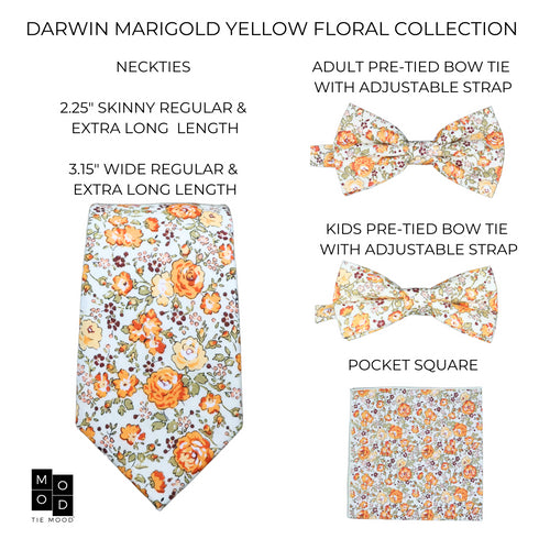 Darwin Marigold Yellow Floral Adult Pre-Tied Bow Tie