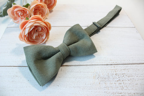 Olive Green Cotton Kid's Pre-Tied Bow Tie