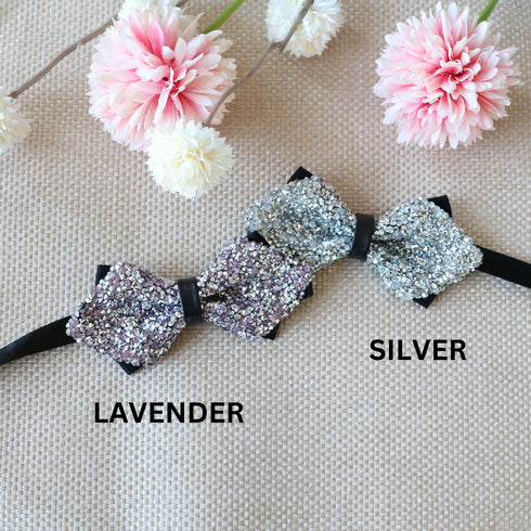 Lavender Pointed Tip Rhinestone Crystal Bow Tie