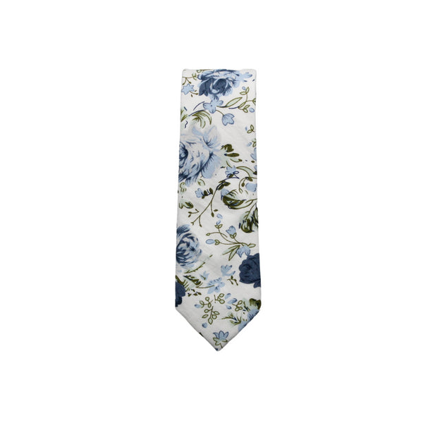 Sawyer Dusty Blue Floral Skinny Extra Long Length Tie