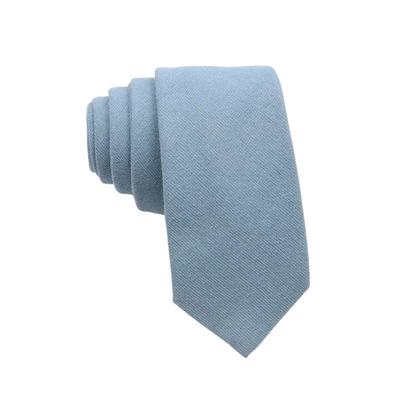 Dusty Blue Solid Cotton Skinny Extra Long Length Tie