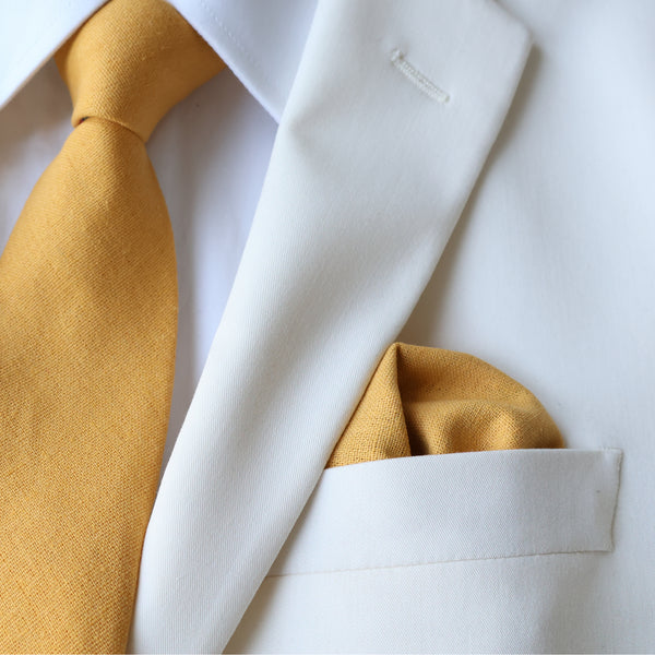 Sunshine Two-Tone Marigold Yellow Solid Front & Floral Pocket Square